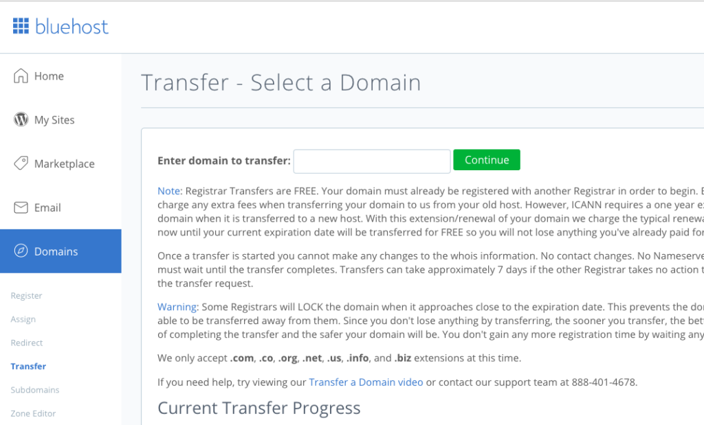 transfer your domain to Bluehost