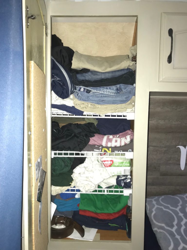 clothes in RV closet