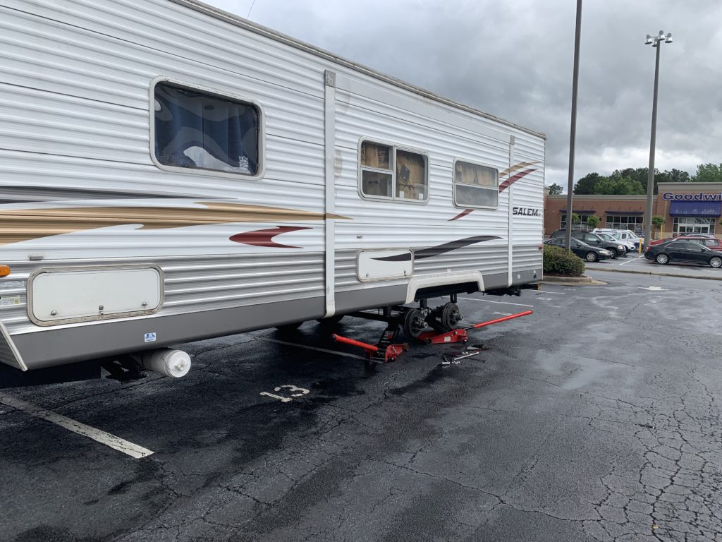 Jacked up trailer