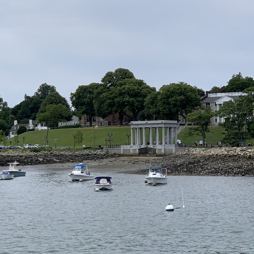 plymouth rock portico from the harbor